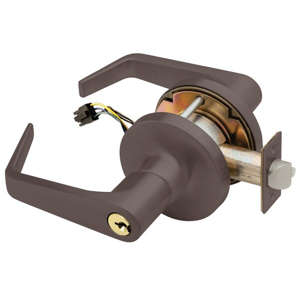 Grade 1 Storeroom Electric Cylindrical Lock, Fail Safe, Conventional Cylinder, 5 Pins, Dane Lever, 3